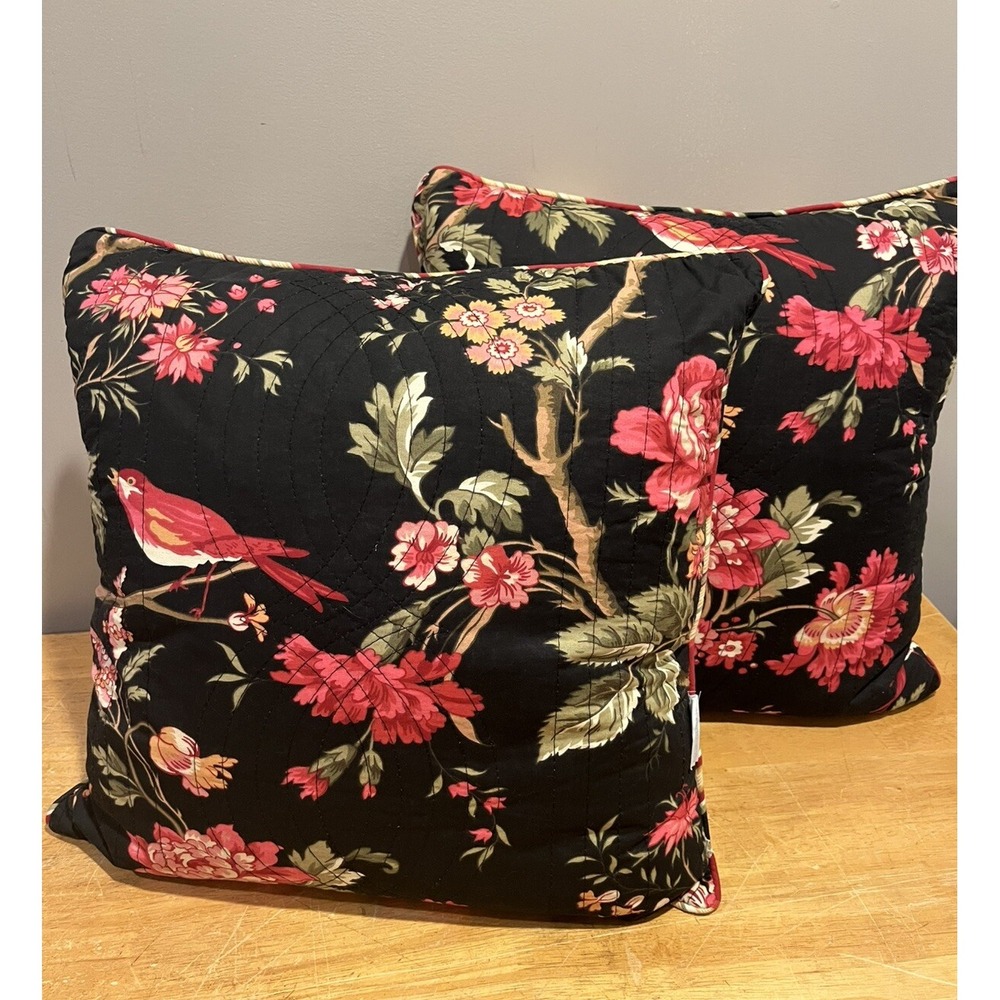 Waverly Chirping Bird Noir Throw Pillows Set‎ Of Two Black Birds Bedding